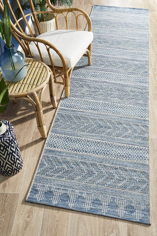Terrace Multi Pattern Blue Runner Rug