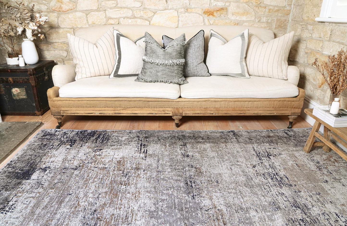Abstract Echo Blue Grey Washable Rug