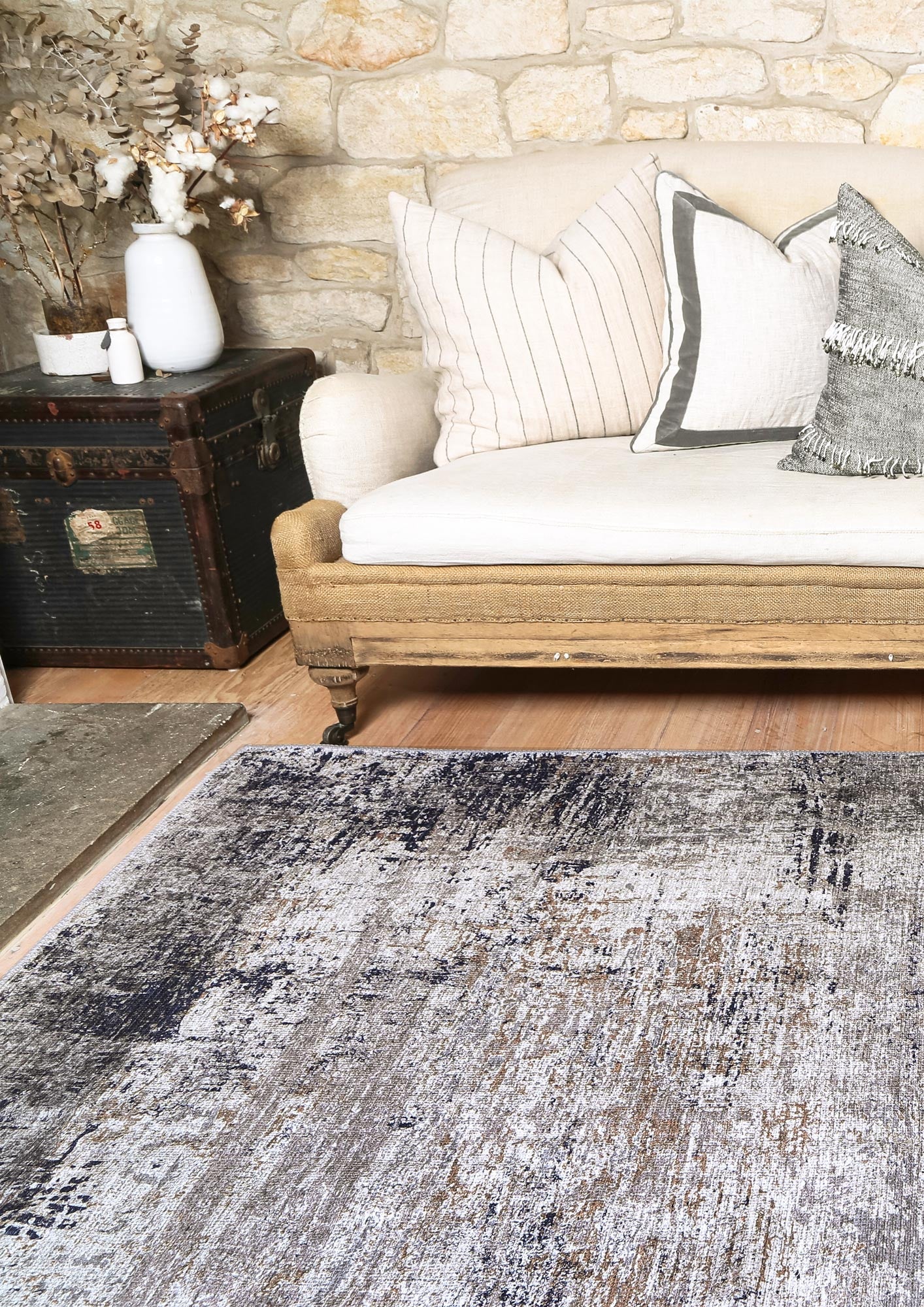 Abstract Echo Blue Grey Washable Rug