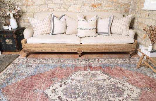 Distressed Vintage Belle Rust Blue Washable Rug