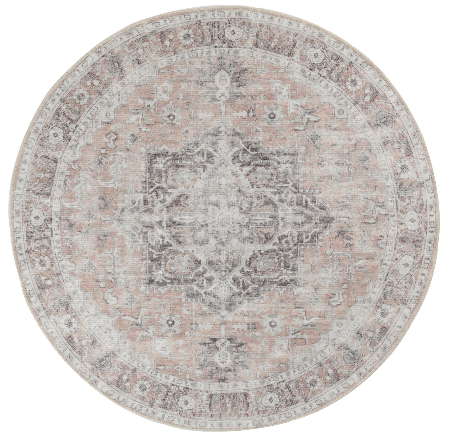 Distressed Vintage Cezanne Blush Washable Round Rug