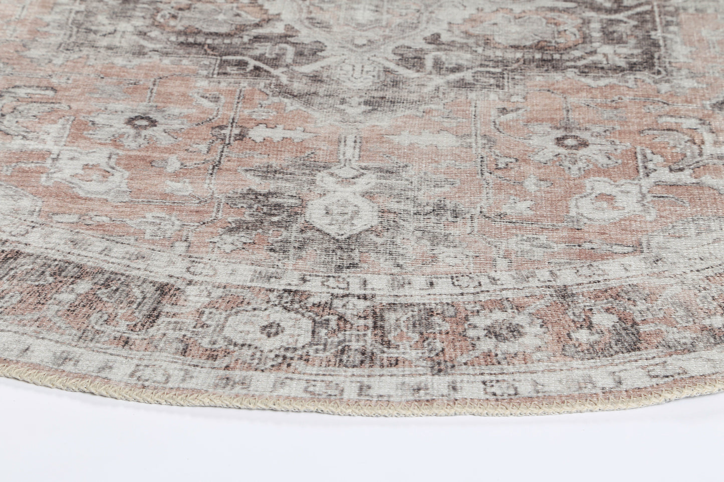 Distressed Vintage Cezanne Blush Washable Round Rug