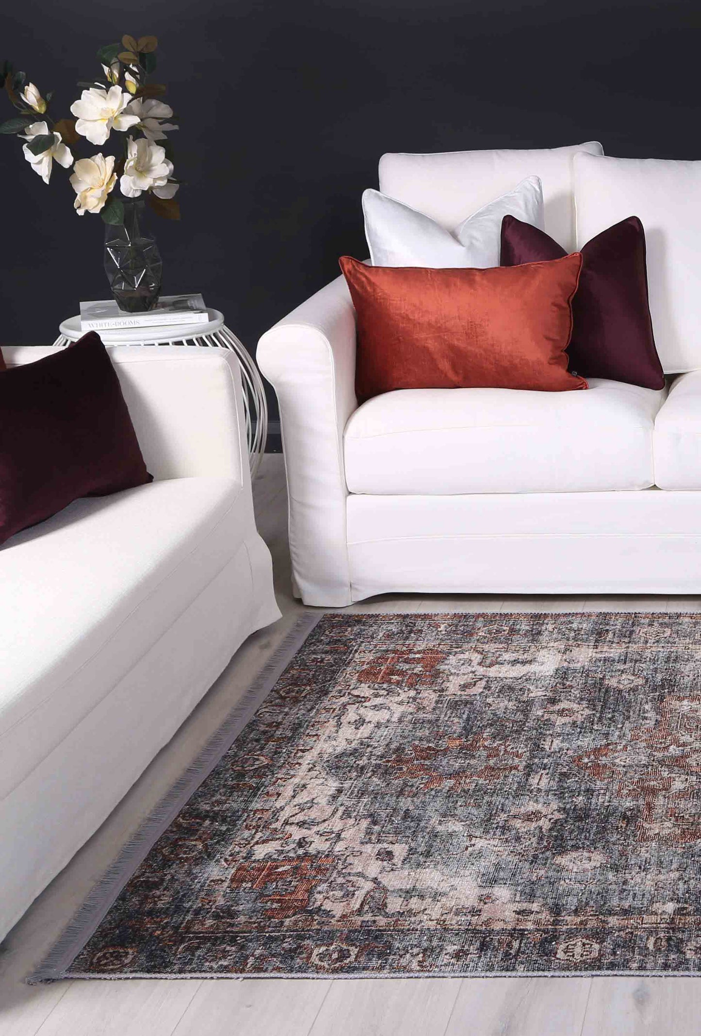 Distressed Vintage Cezanne Rabbit Gray Inca Gold Area Rug (with fringe)