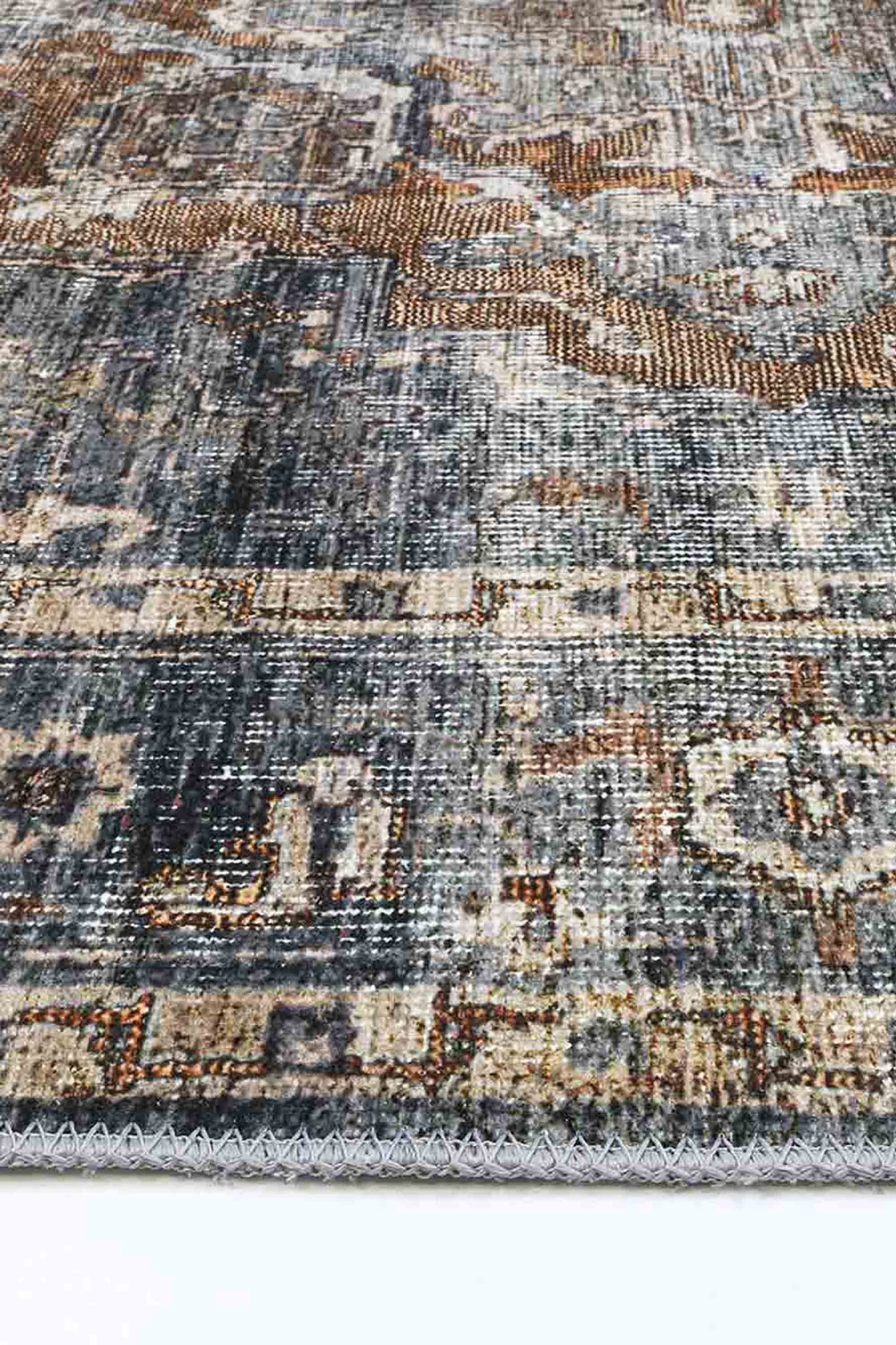 Distressed Vintage Cezanne Rabbit Gray Inca Gold Area Rug (with fringe)