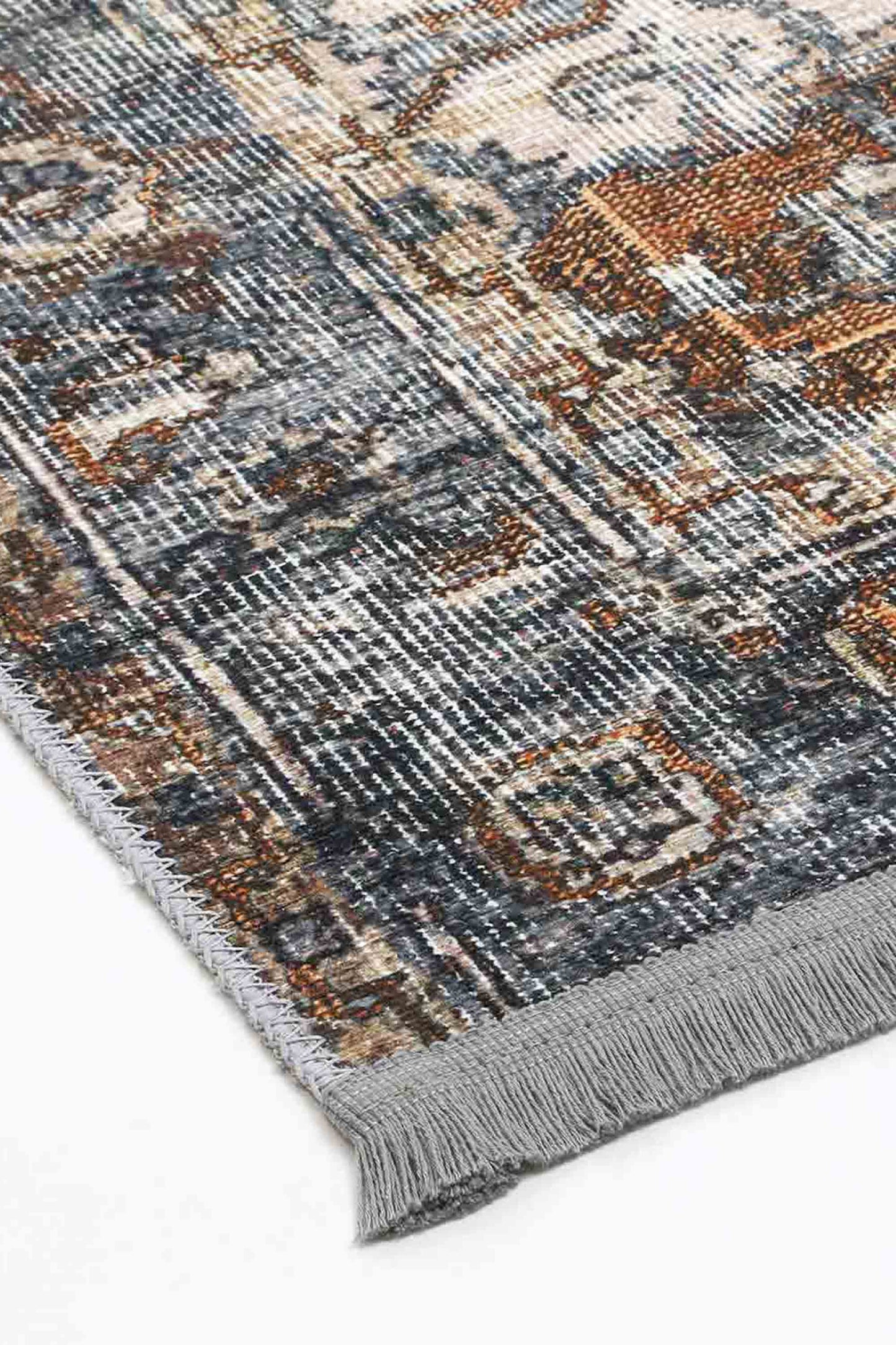 Distressed Vintage Cezanne Rabbit Gray Inca Gold Area Rug (with fringe)