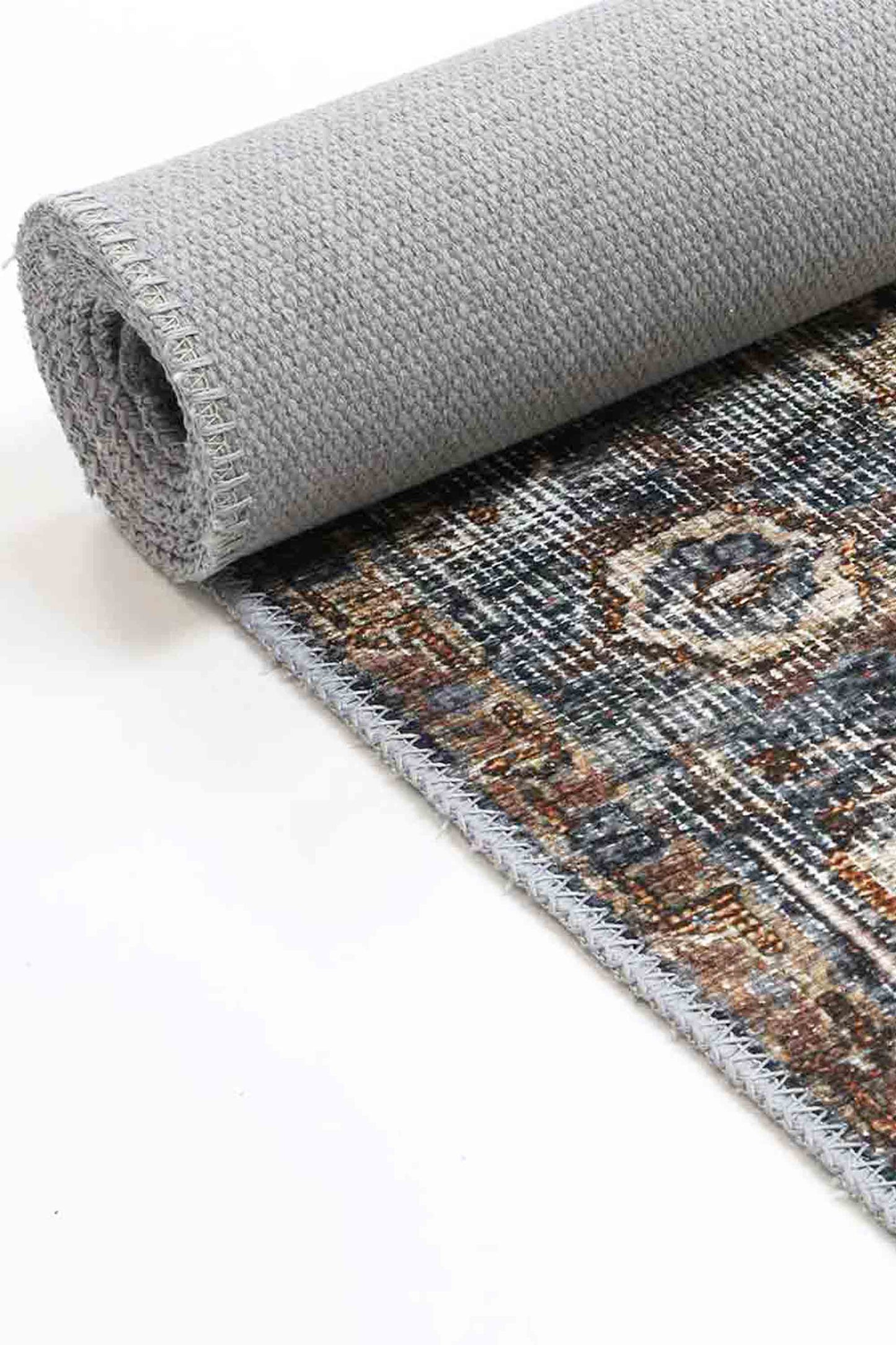 Distressed Vintage Cezanne Rabbit Gray Inca Gold Area Rug (with fringe)