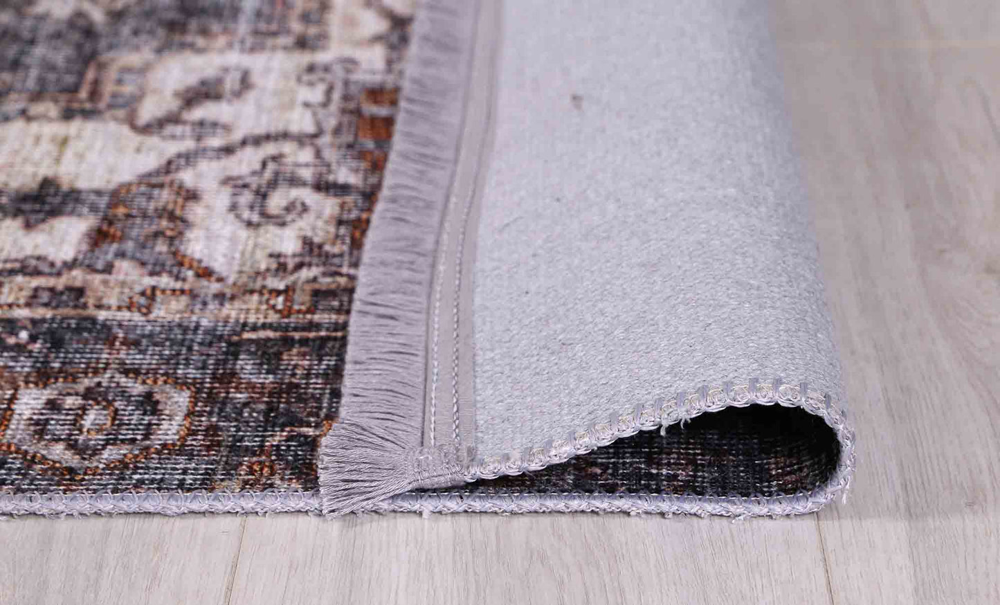 Distressed Vintage Cezanne Rabbit Gray Inca Gold Area Rug (with fringe)