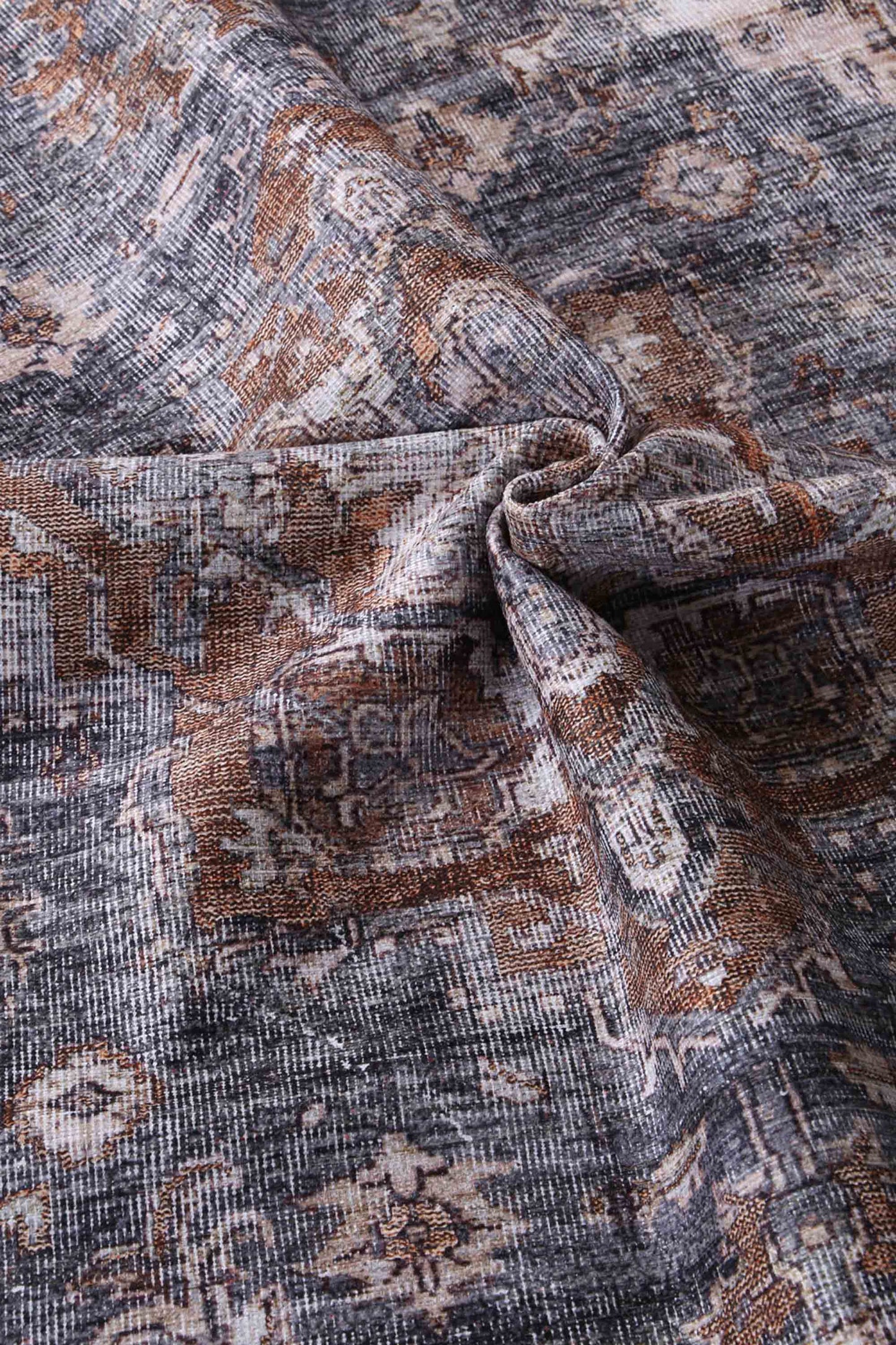 Distressed Vintage Cezanne Rabbit Gray Inca Gold Area Rug (with fringe)