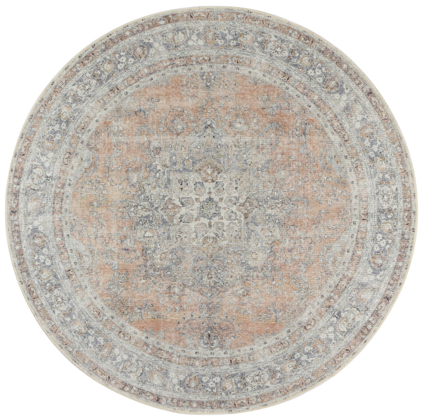 Distressed Vintage Oxus Desert Round Rug