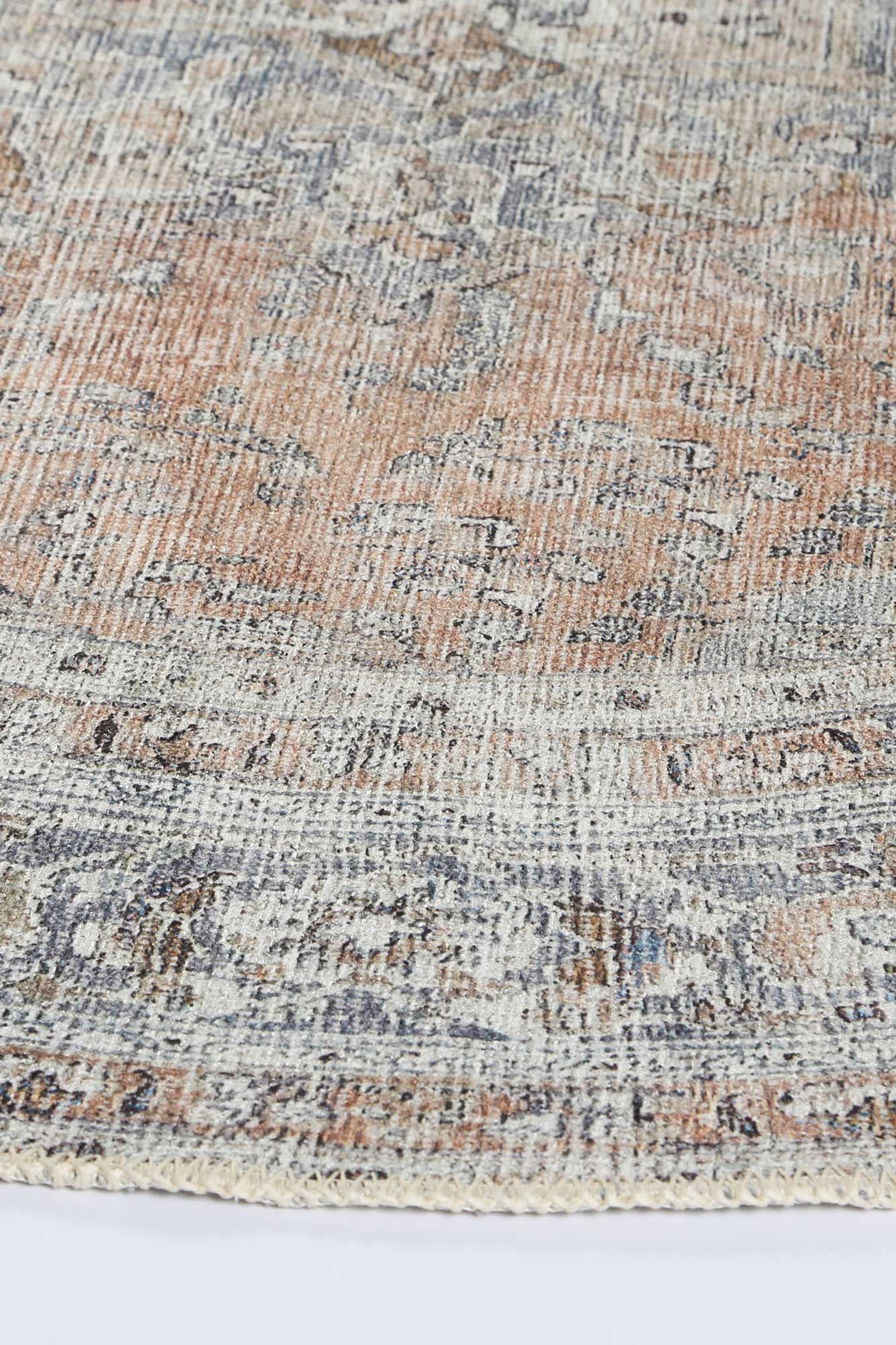 Distressed Vintage Oxus Desert Round Rug