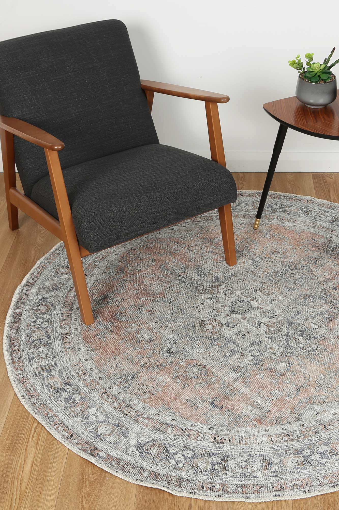 Distressed Vintage Oxus Desert Round Rug