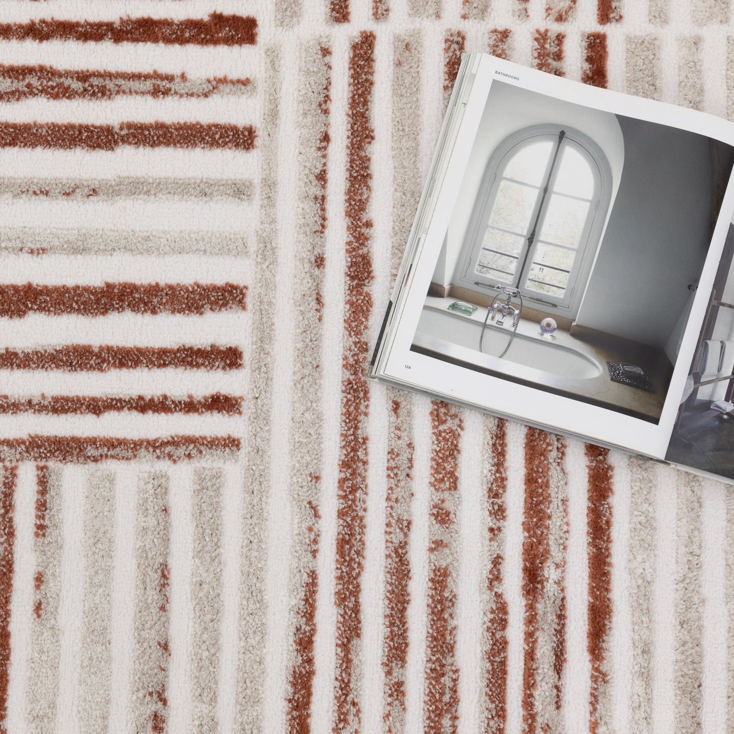 Wellington Geometric Lines Rust Rug