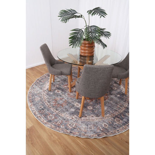 Distressed Vintage Cezanne Rabbit Gray Inca Gold Round Rug
