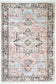 Annabel Distressed Vintage Terracotta & Sky Blue Rug (with fringe)