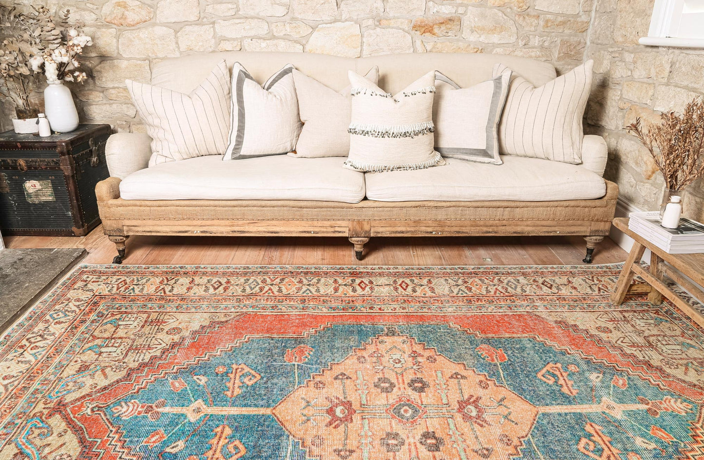 Distressed Louvre Rustic Blue Washable Rug