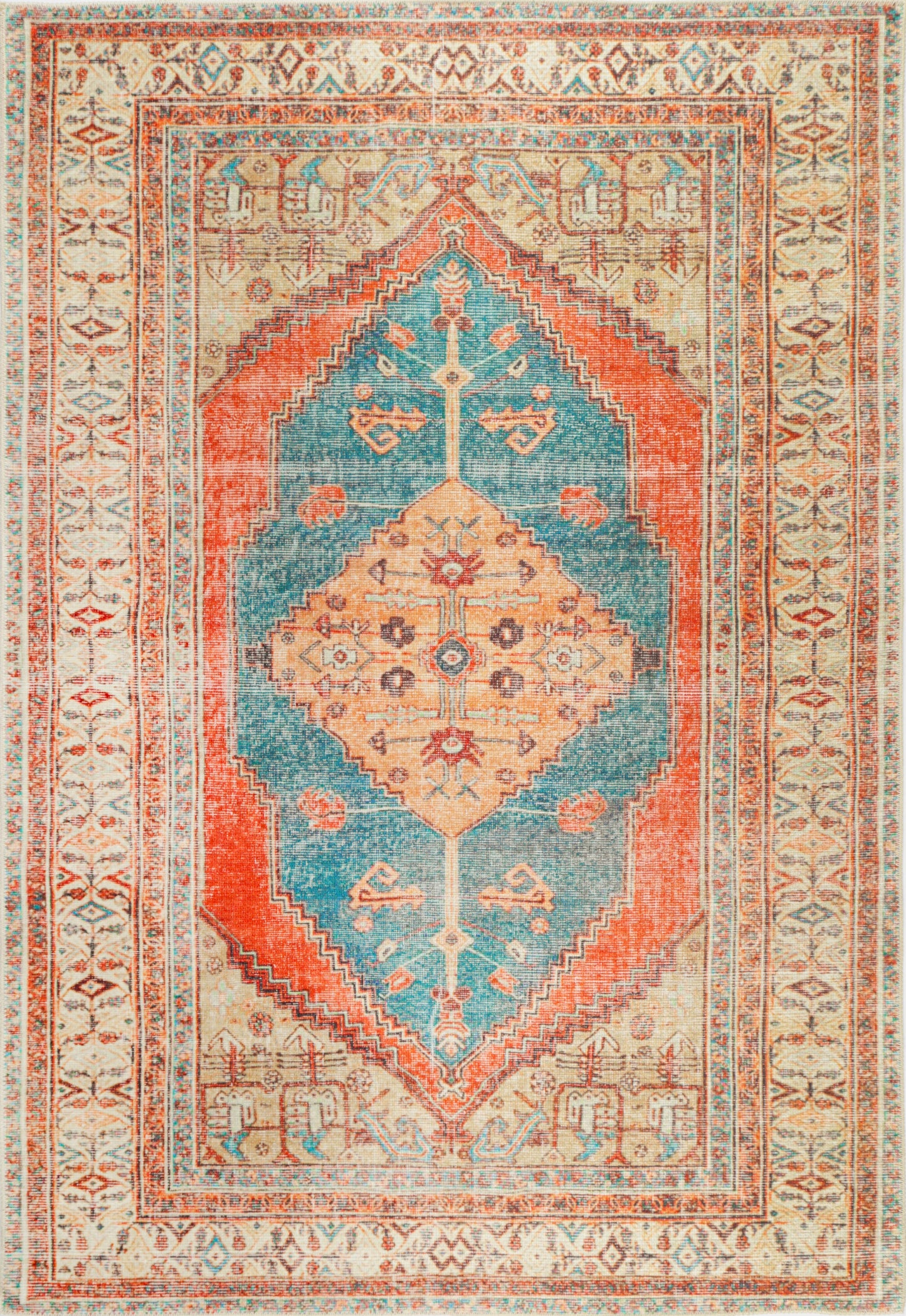 Distressed Louvre Rustic Blue Washable Rug
