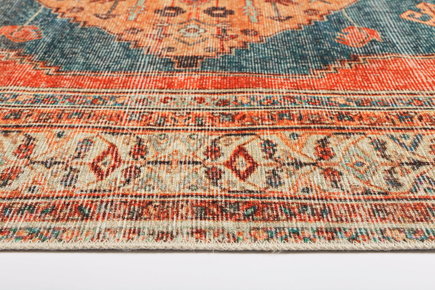 Distressed Louvre Rustic Blue Washable Rug