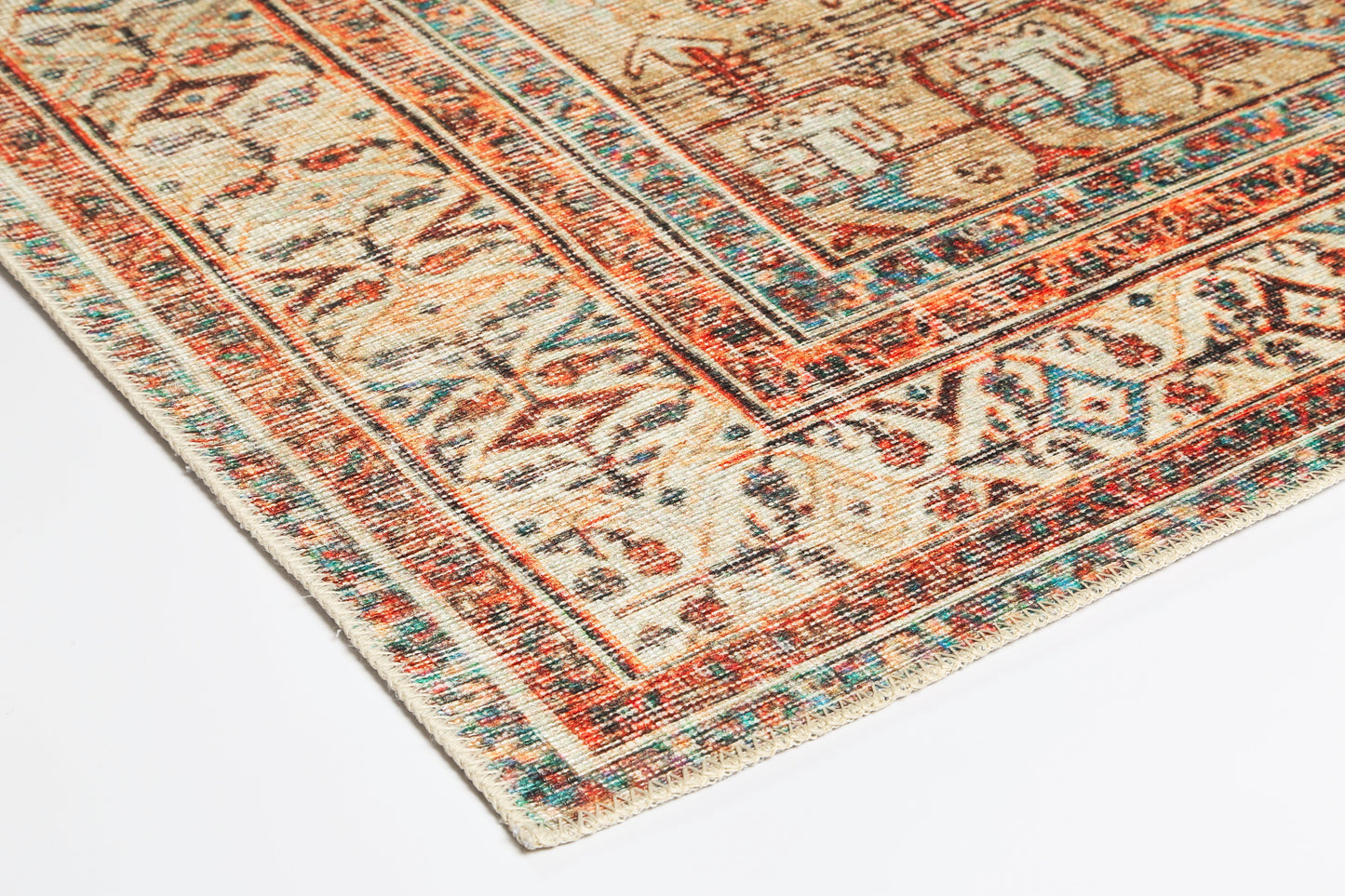 Distressed Louvre Rustic Blue Washable Rug