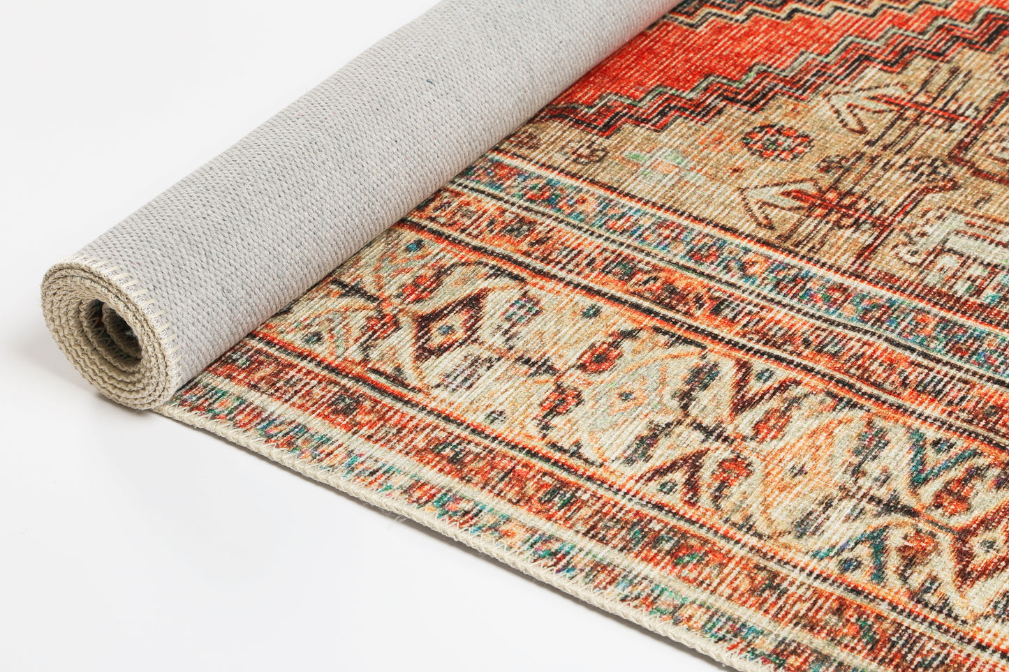 Distressed Louvre Rustic Blue Washable Rug