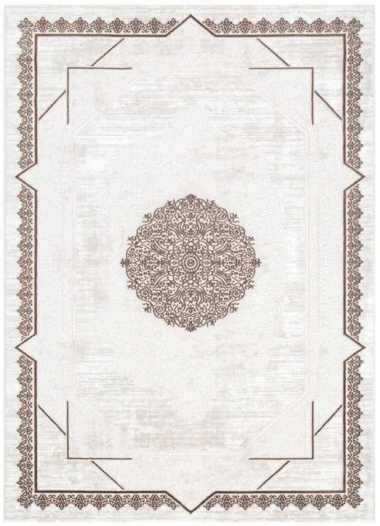 Amalfi Oriental Border Medallion Cream Brown Rug