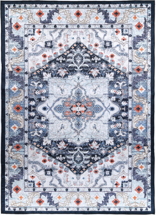 Angelic Navy Multi Medallion Non-Slip Rug