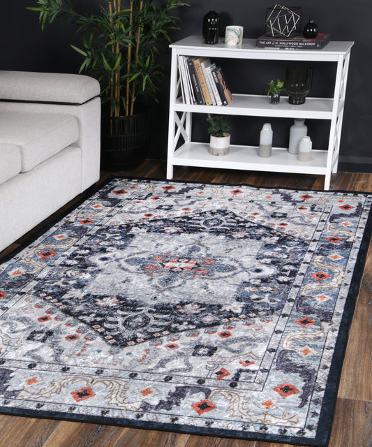 Angelic Navy Multi Medallion Non-Slip Rug