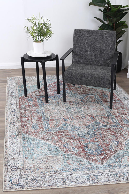 Babylon Kutha Blue Red Washable Rug