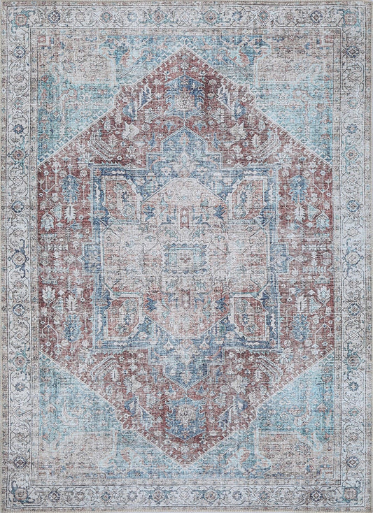 Babylon Kutha Blue Red Washable Rug