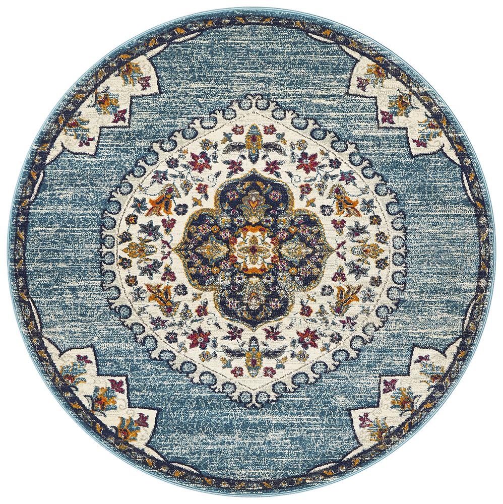 Babiru Feature Blue Round Rug