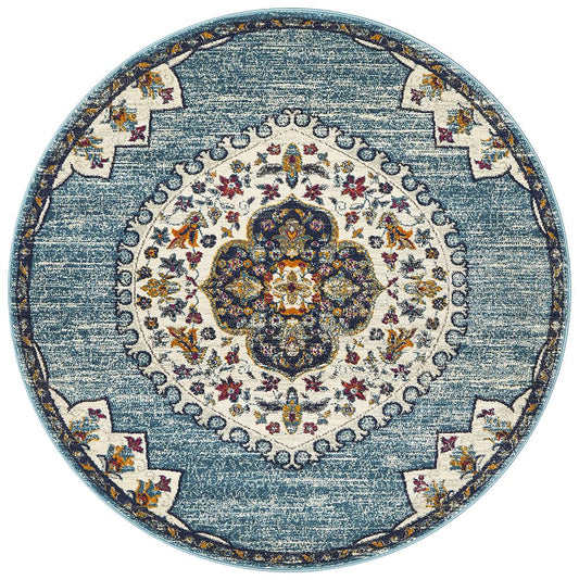 Babiru Feature Blue Round Rug