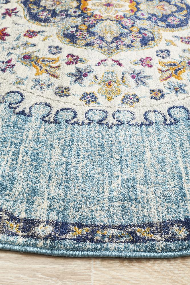 Babiru Feature Blue Round Rug