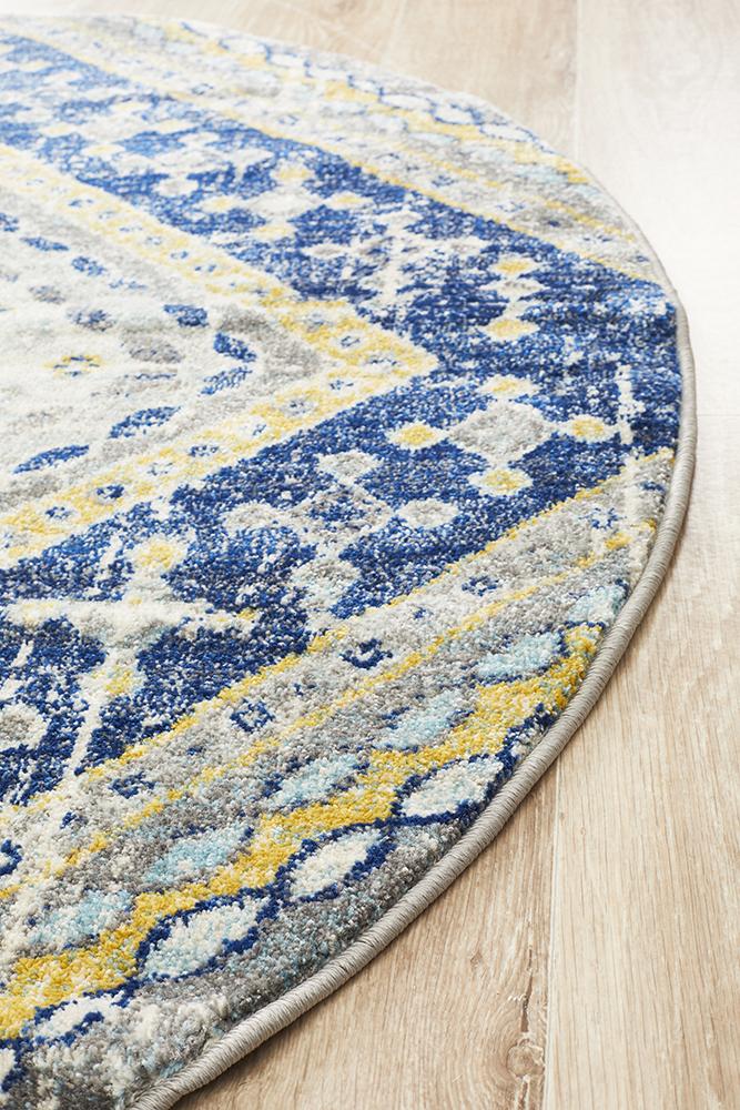 Babiru Square Medallion Navy Round Rug