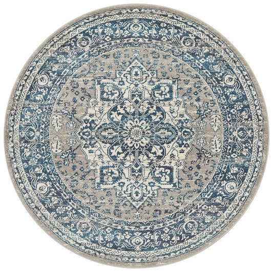 Babiru Medallion Blue Round Rug