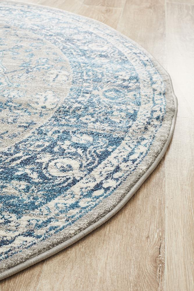 Babiru Medallion Blue Round Rug