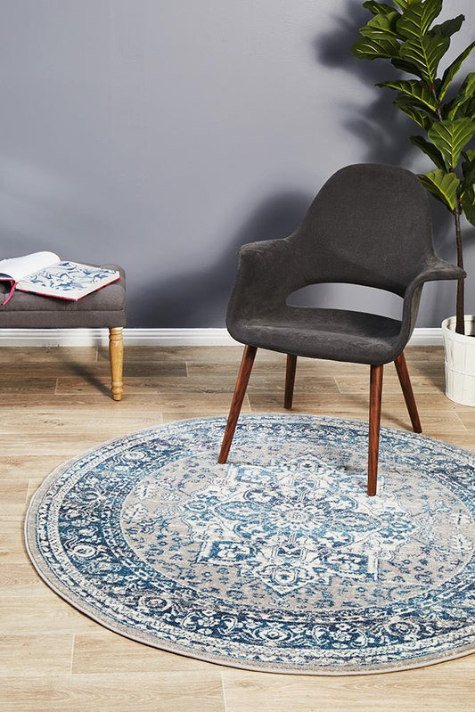 Babiru Medallion Blue Round Rug