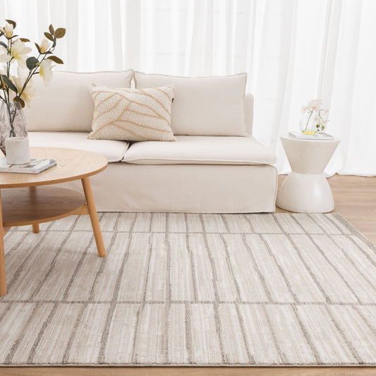 Clara Distressed Thick Lines Beige Grey Rug