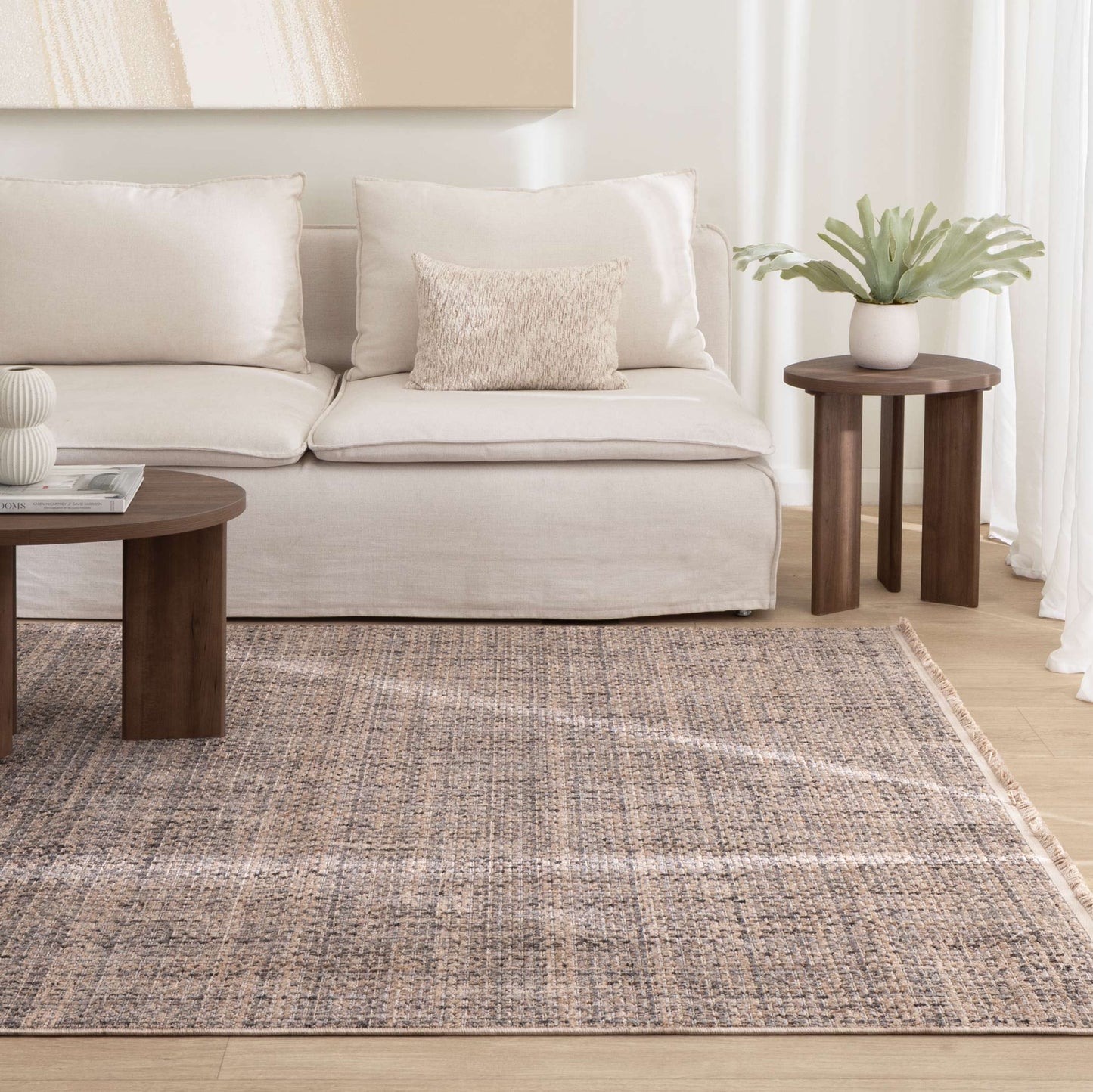 Cherie Distressed Lines Beige Grey Rug