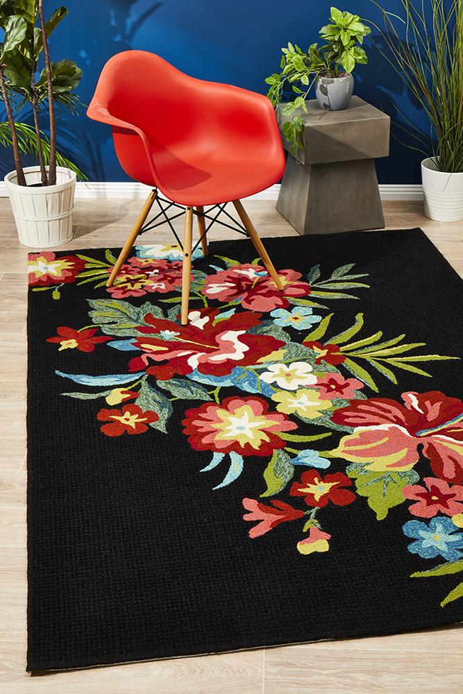 Cabana Kelsey Bouquet Black Indoor Outdoor Rug