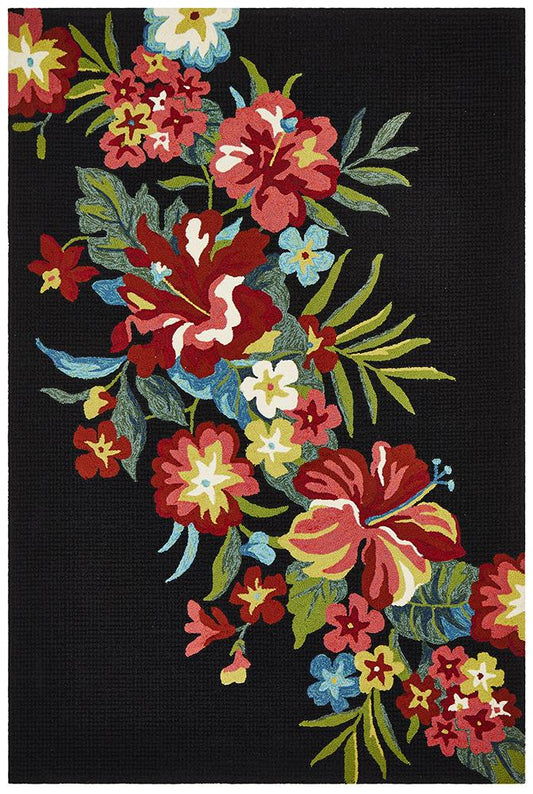 Cabana Kelsey Bouquet Black Indoor Outdoor Rug