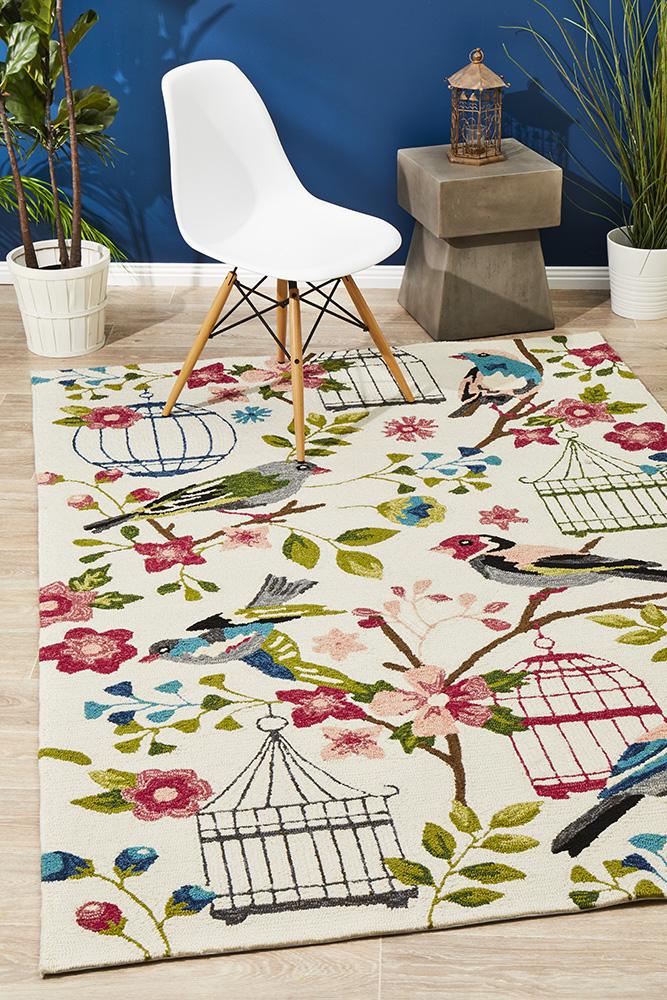 Cabana Finch and Nest Exquisite Indoor Outdoor Rug Cream