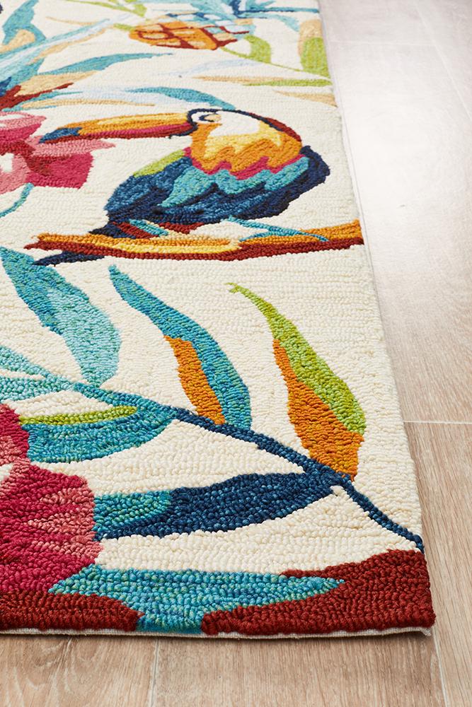 Cabana Toucan Tropical Indoor Outdoor Rug Cream