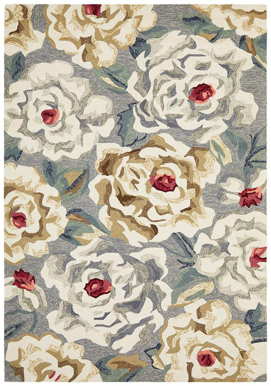 Cabana Gorgeous Peony Grey Indoor Outdoor Rug