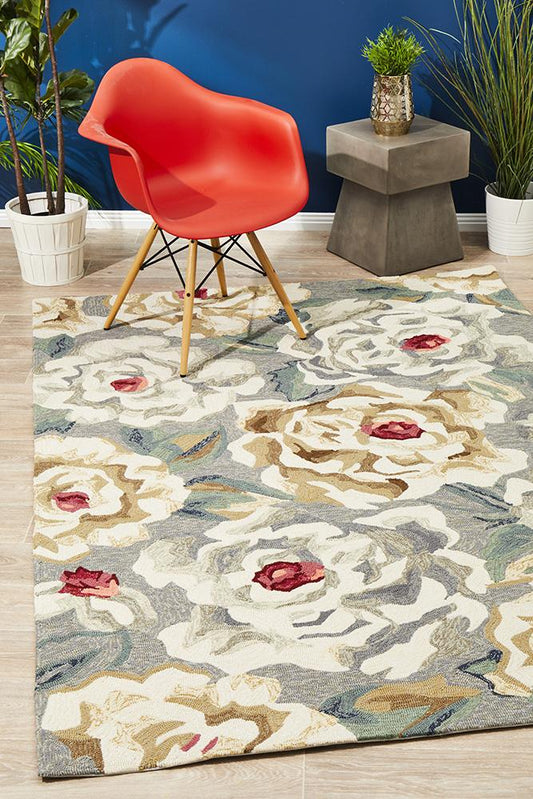 Cabana Gorgeous Peony Grey Indoor Outdoor Rug