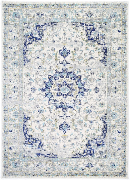 Delicate Magnificance Ivory and Blue Rug