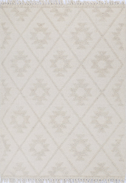 Diego Geometric Beige Wool Rug