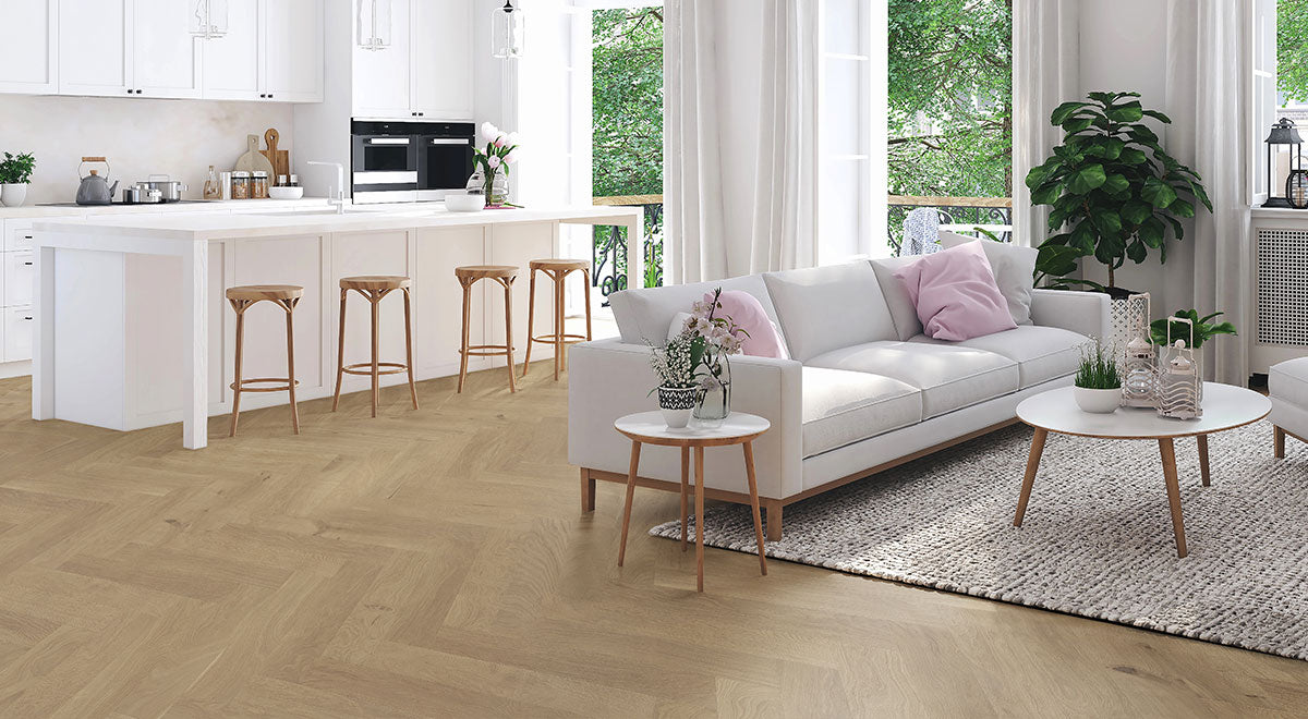 Earthlandia Engineered Oak 14mm - Ember Herringbone – room scene 1