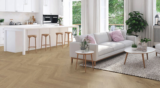 Earthlandia Engineered Oak 14mm - Ember Herringbone – room scene 1