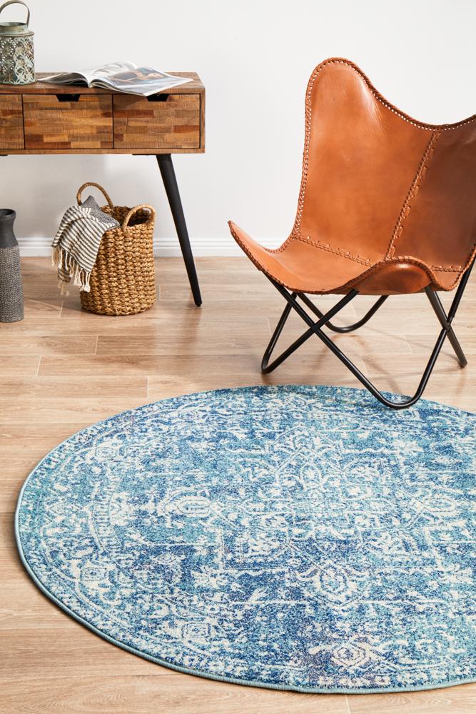 Evoke Muse Blue Transitional Round Rug