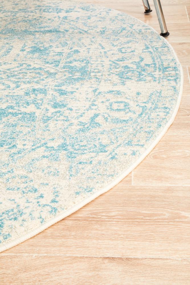 Evoke Glacier White Blue Transitional Round Rug