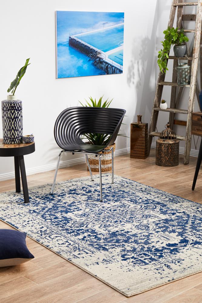 Evoke Horizon White Navy Transitional Rug